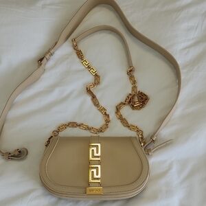 Versace Beige Crossbody Bag with Gold Chain Trim
